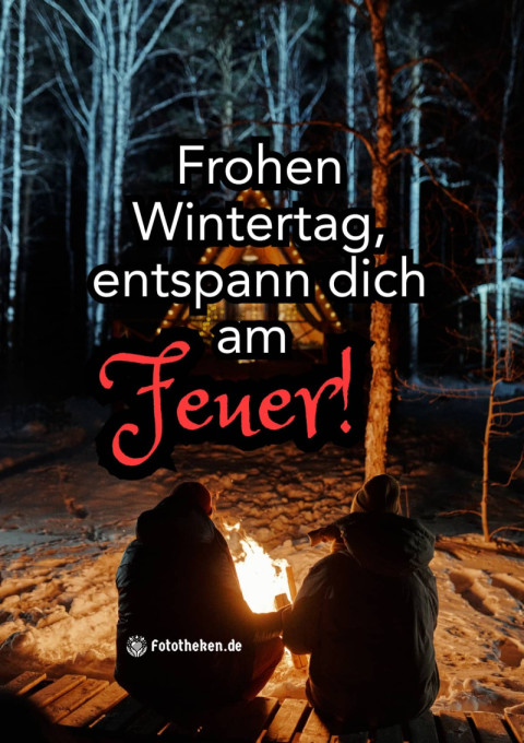 Frohen Wintertag, entspann dich am Feuer!